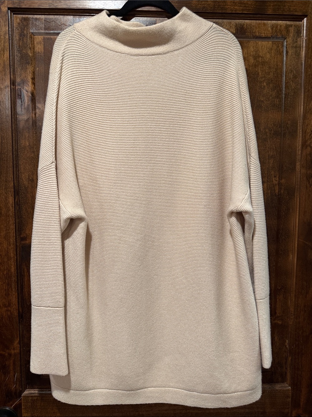 Cream Ribbed Funnel Neck Women's Sweater Dress